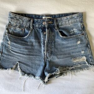 Zara TRF Authentic Denim Distressed Button Fly Cutoff Shorts Size 4